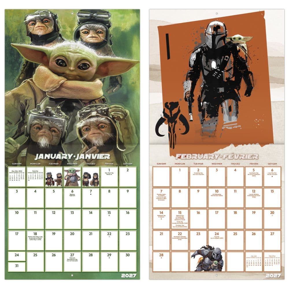 Star Wars The Mandalorian and Grogu Bilingual French 2027 Wall Calendar Fifth Alternate Image