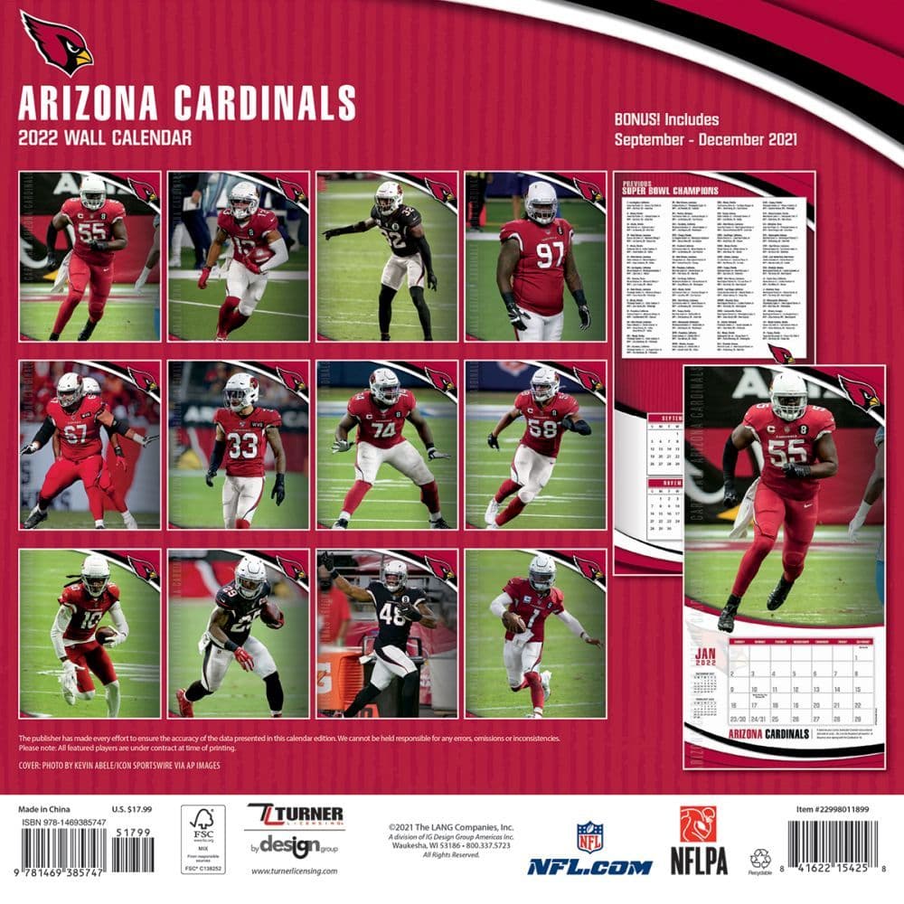 Cardinals Schedule 2022 Nfl Arizona Cardinals 2022 Wall Calendar - Calendars.com