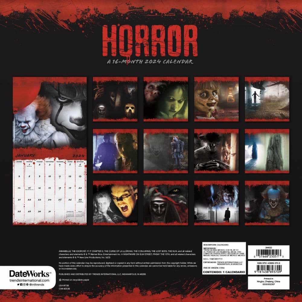 Horror Collection 2024 Wall Calendar