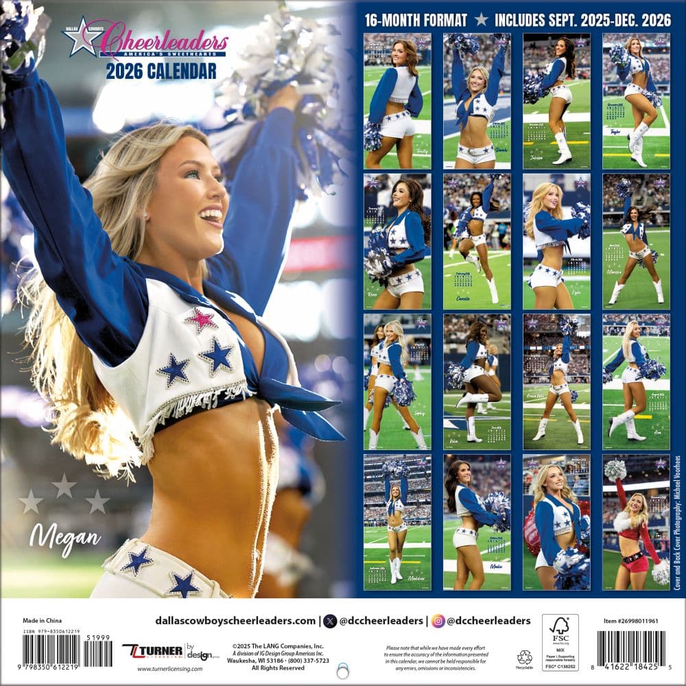 NFL Dallas Cowboys Cheerleaders 16 Month 2026 Wall Calendar First Alternate Image