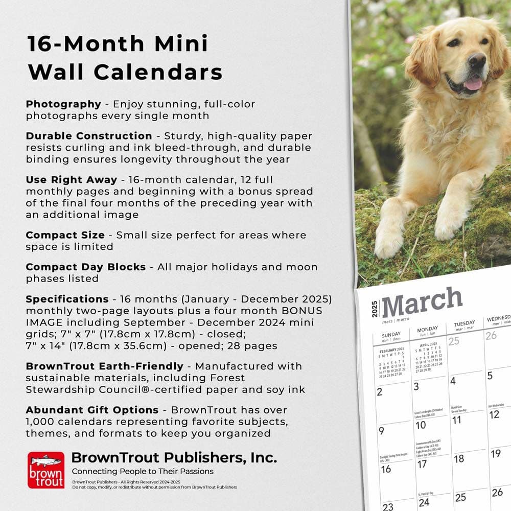 Golden Retrievers 2025 Mini Wall Calendar Fifth Alternate Image