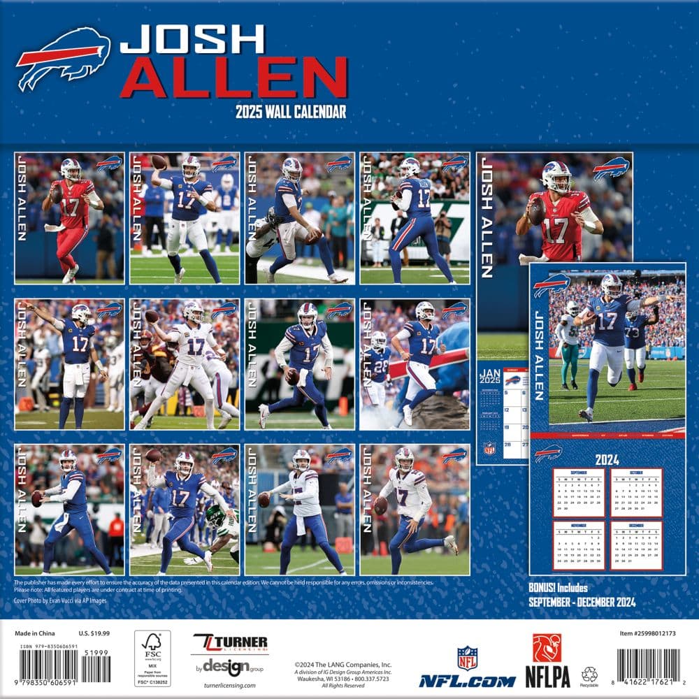 NFL Buffalo Bills Josh Allen 2025 Wall Calendar First Alternate Image