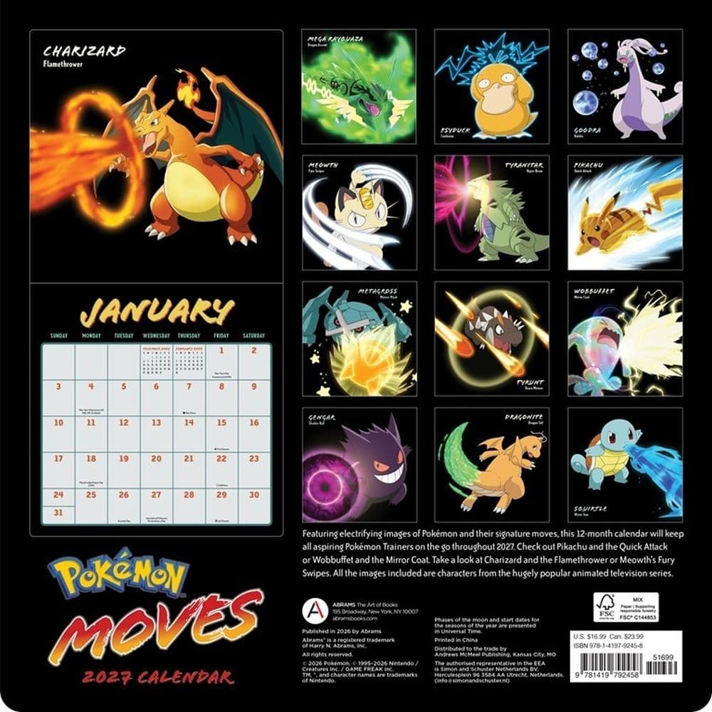 Pokemon Moves 2027 Wall Calendar First Alternate Image