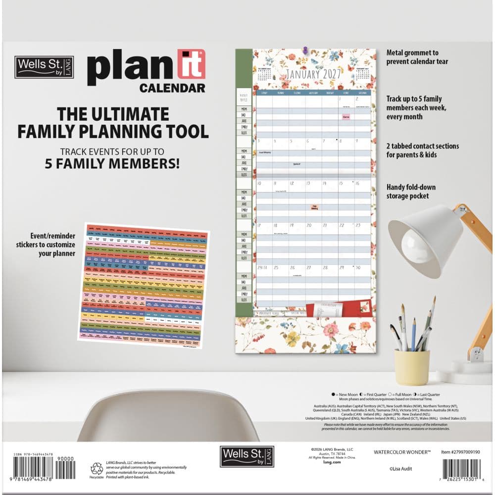 Watercolor Wonder 2027 Plan It Wall Calendar by Lisa Audit First Alternate Image