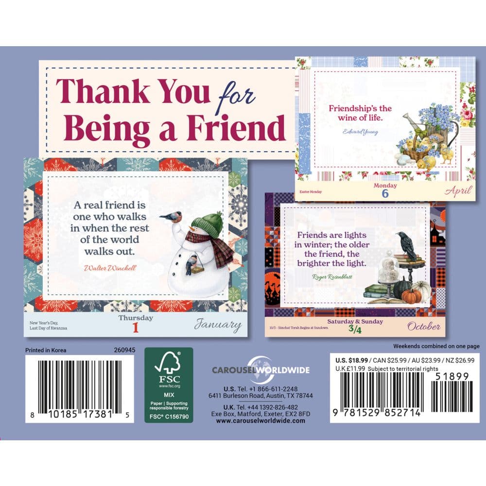 Thank You For Being A Friend 2026 Desk Calendar First Alternate Image