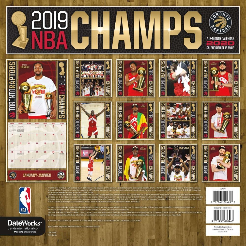 Toronto Raptors NBA Champs Wall Calendar
