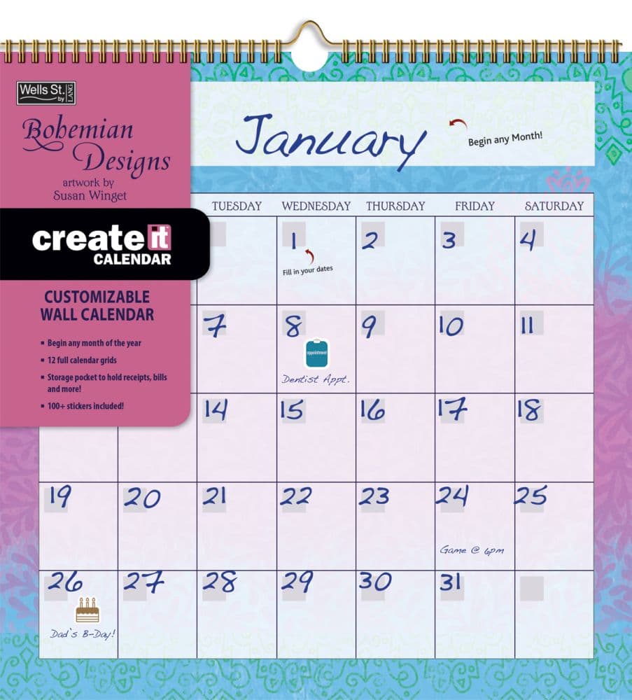 Bohemian Createit Perpetual Wall Calendar by Susan Winget