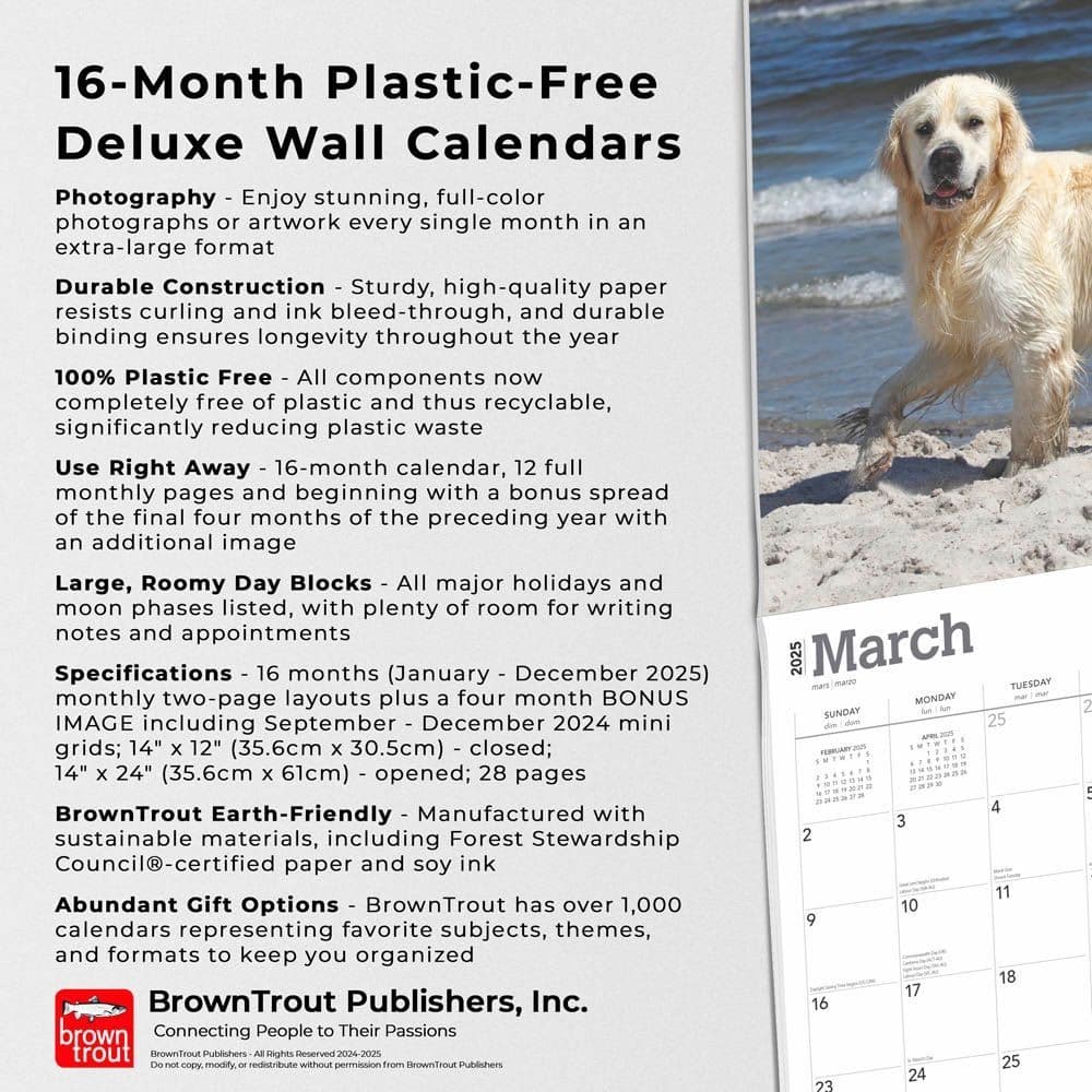 Golden Retrievers Deluxe 2025 Wall Calendar Fifth Alternate Image