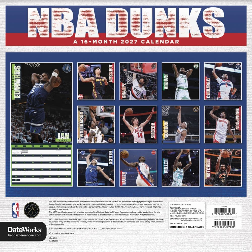 NBA Dunks 2027 Wall Calendar First Alternate Image