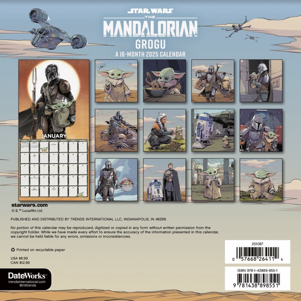 Mandalorian Star Wars 2025 Mini Wall Calendar Alt3