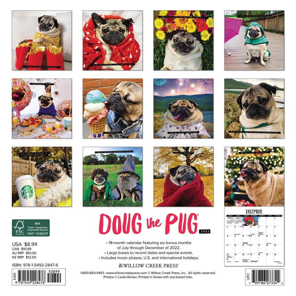 Doug the Pug 2023 Mini Wall Calendar - Calendars.com