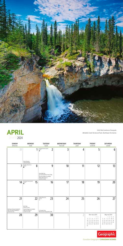 Canadian Geographic Canadian Scenes 2024 Wall Calendar April