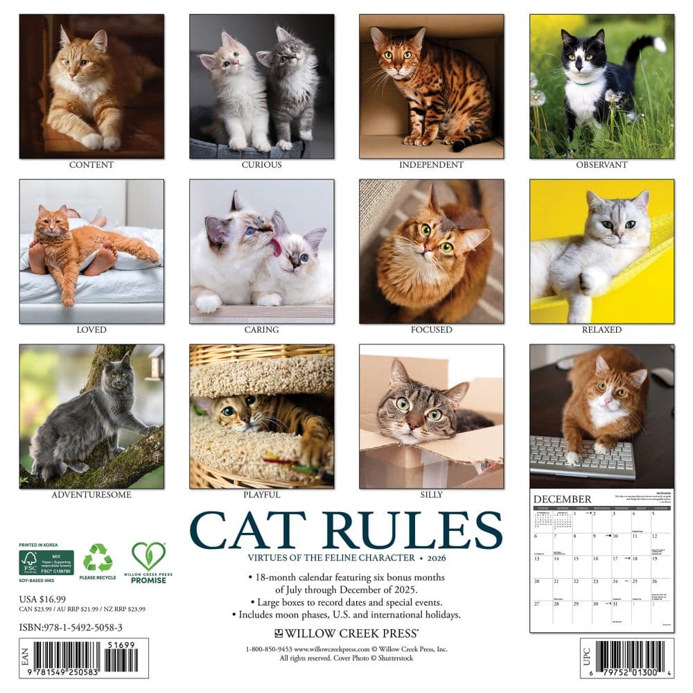 Cat Rules 2026 Wall Calendar First Alternate Image