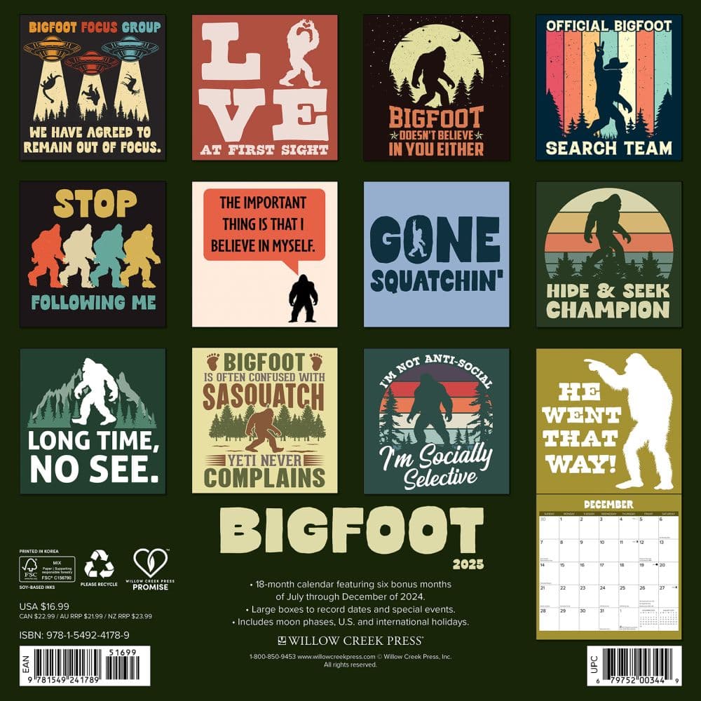 Bigfoot 2025 Wall Calendar