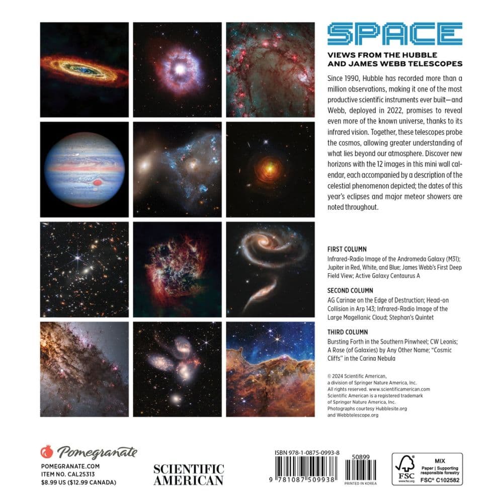 Space Hubble Telescope 2025 Mini Wall Calendar