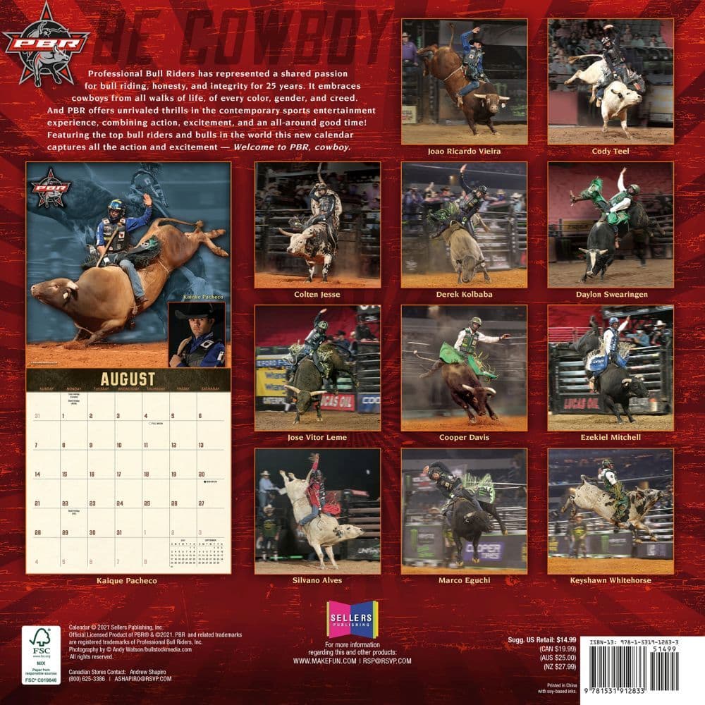 Pbr Professional Bull Riders 2022 Wall Calendar - Calendars.com