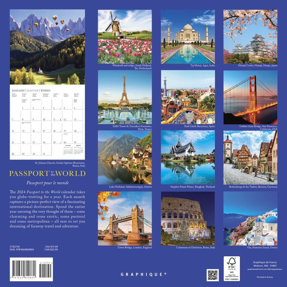 Passport to the World 2024 Wall Calendar Alternate Image 1