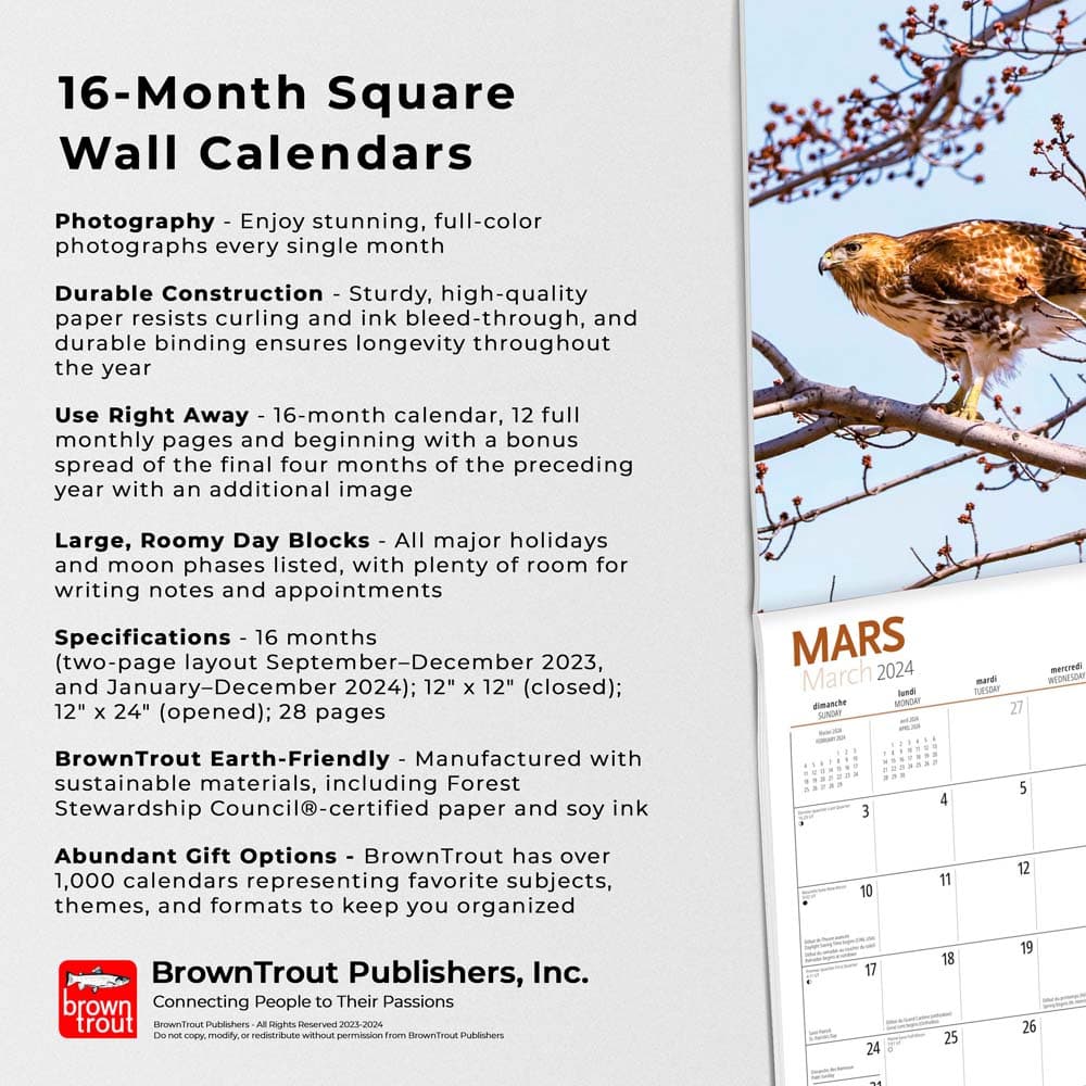 Canadian Geographic Oiseaux 2024 Wall Calendar features