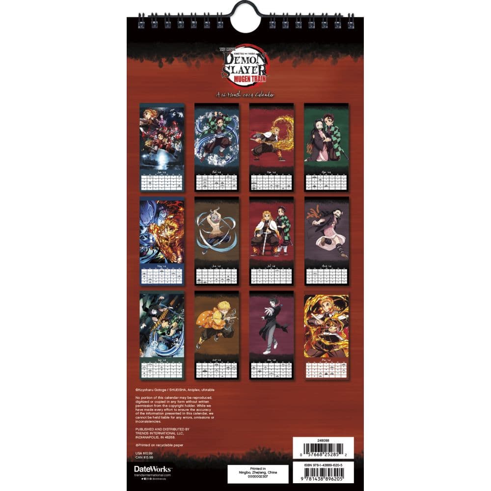 Demon Slayer 2024 Poster Slim Wall Calendar