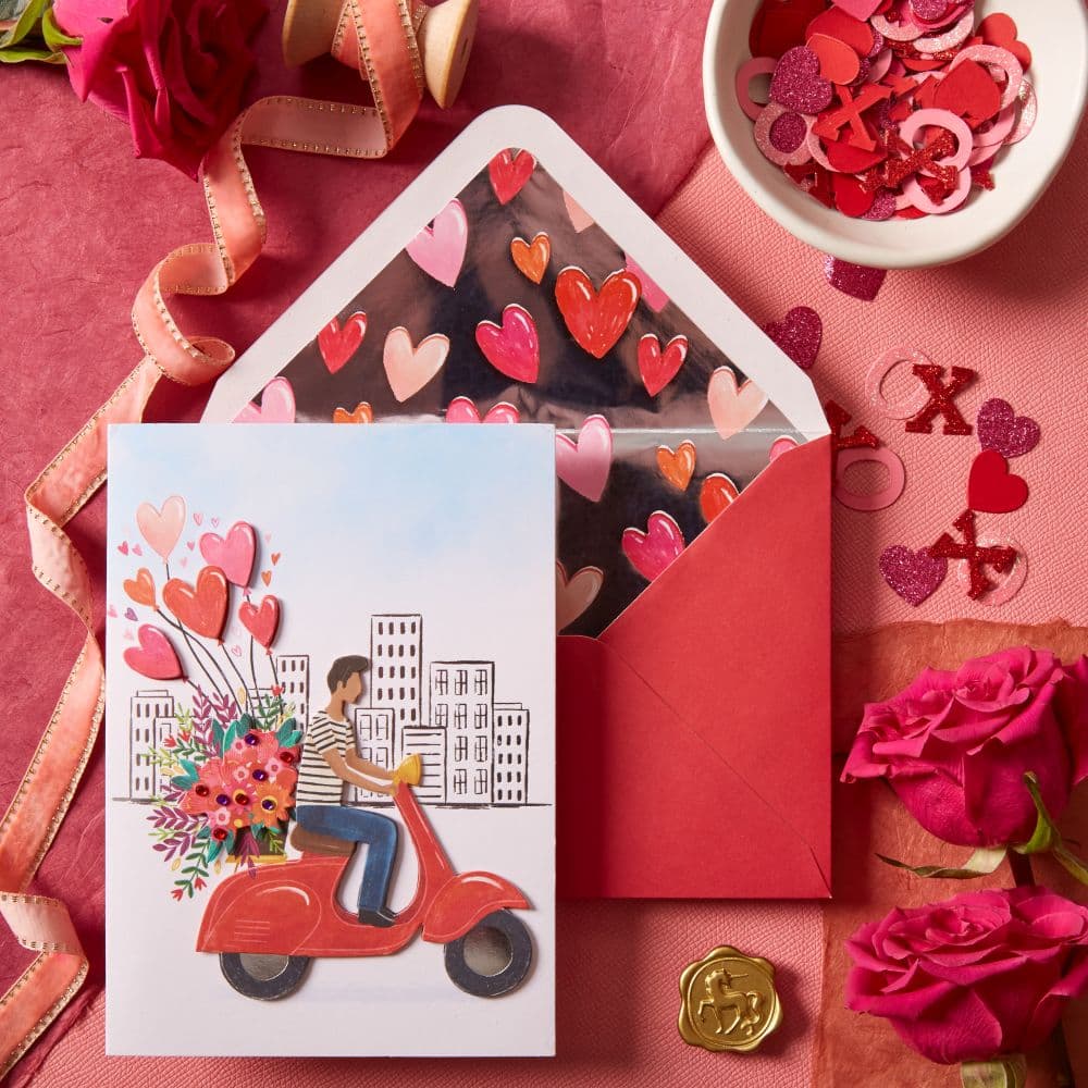 Man on Vespa with Bouquet Valentine&#39;s Day Card Seventh Alternate Image width=&quot;1000&quot; height=&quot;1000&quot;