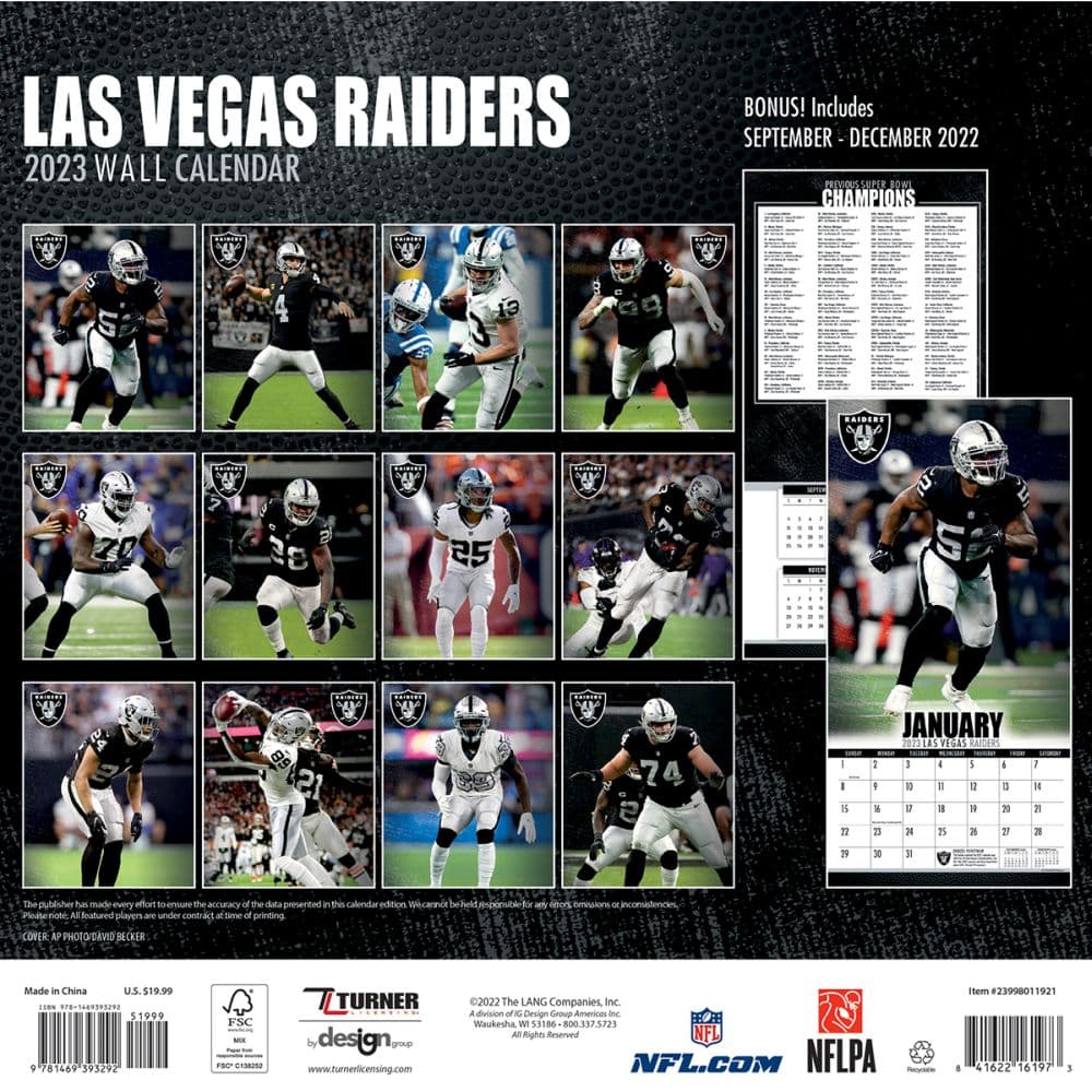 NFL Las Vegas Raiders 2023 Wall Calendar - Calendars.com