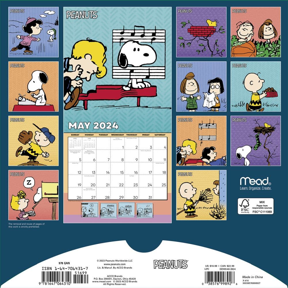 Peanuts 16 Month 2024 Wall Calendar back