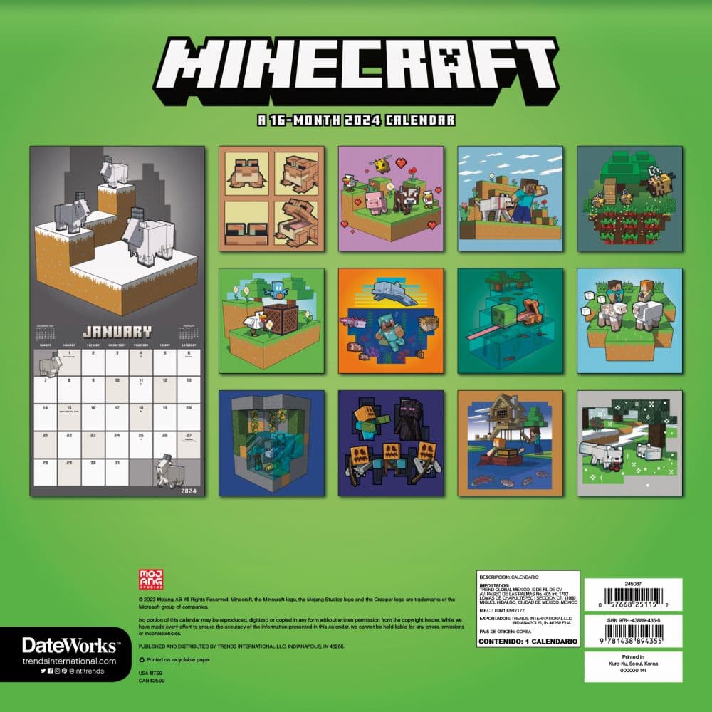 Minecraft Exclusive with Decal 2024 Wall Calendar
