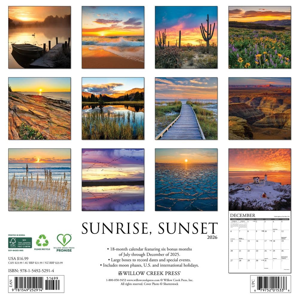 Sunrise Sunset 2026 Wall Calendar First Alternate Image