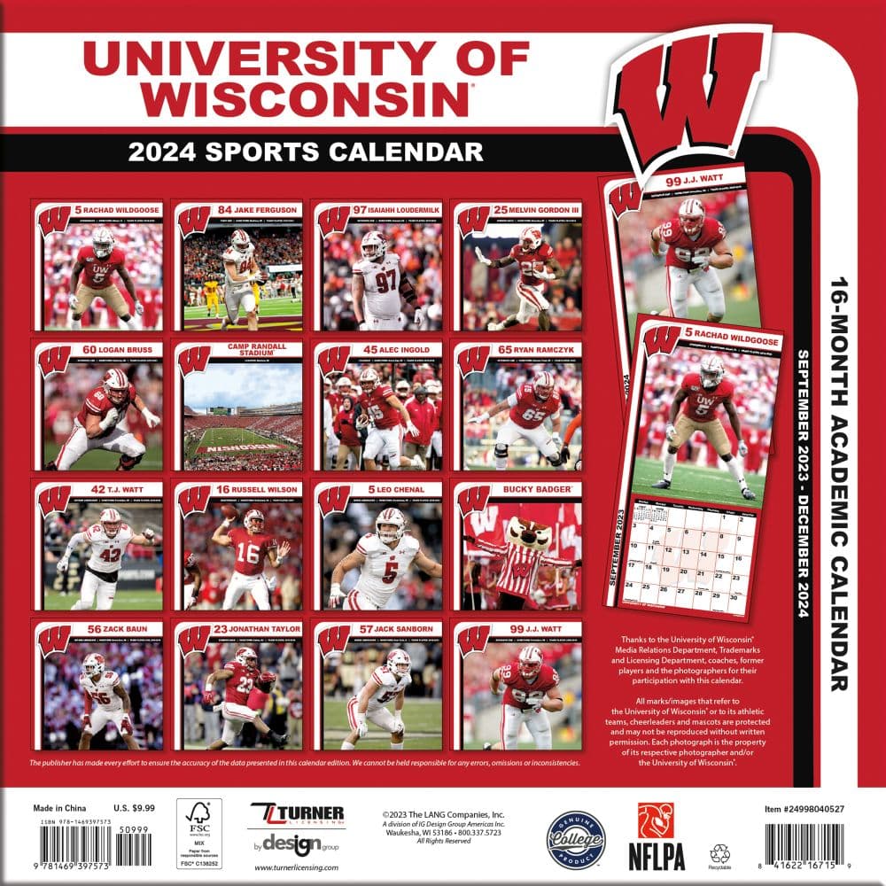 Wisconsin Badgers 2024 Mini Wall Calendar - Calendars.com