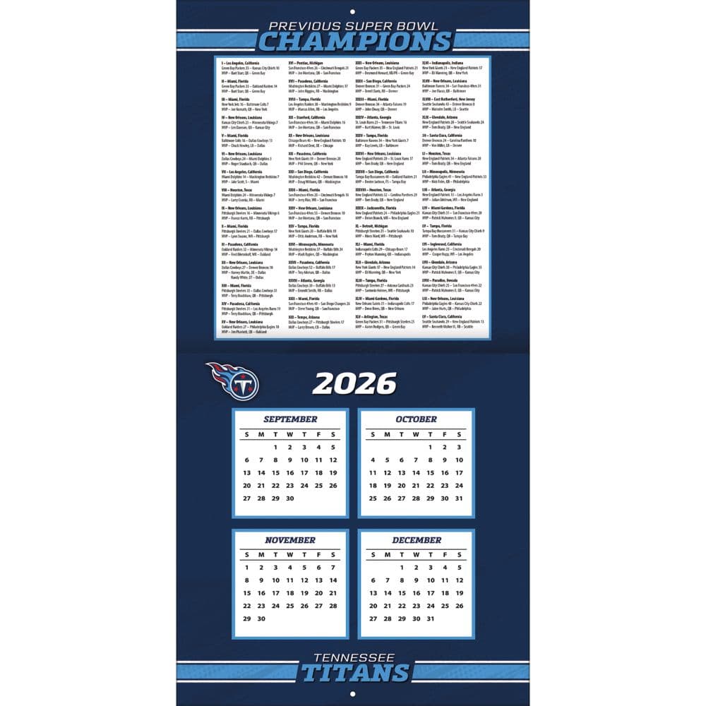 NFL Tennessee Titans 2027 Wall Calendar Second Alternate Image