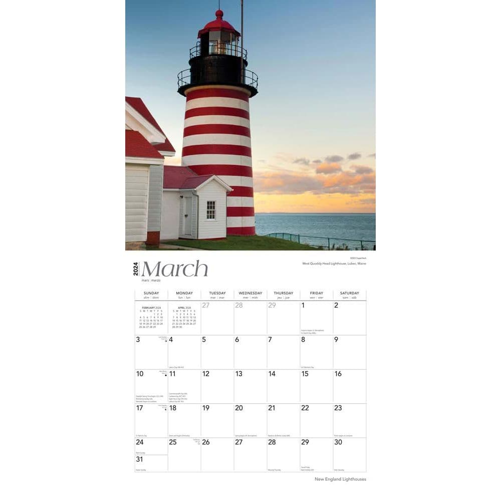 Lighthouses New England 2024 Wall Calendar