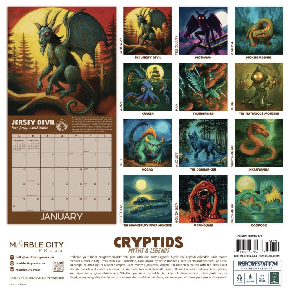 Myths and Legends Cryptids 2027 Wall Calendar First Alternate Image