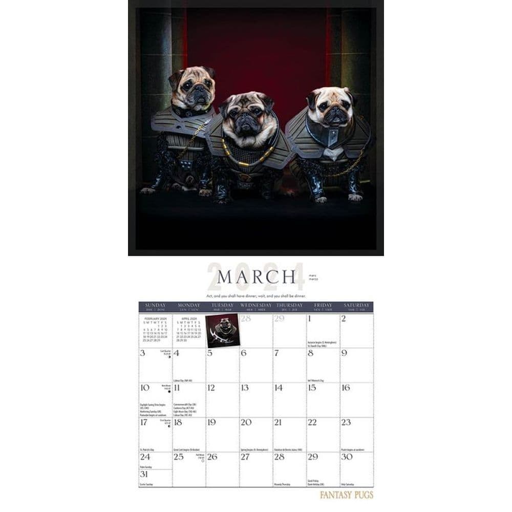 Fantasy Pugs 2024 Mini Wall Calendar