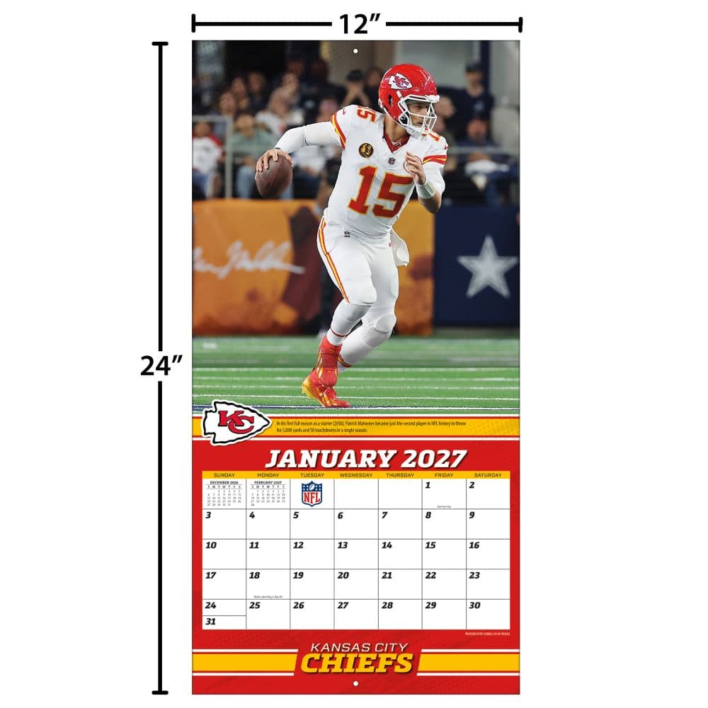 NFL Kansas City Chiefs Patrick Mahomes 2027 Wall Calendar Fourth Alternate Image