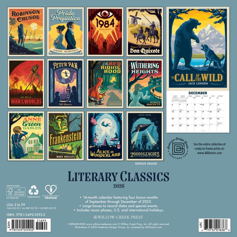 Literary Classics 2026 Wall Calendar