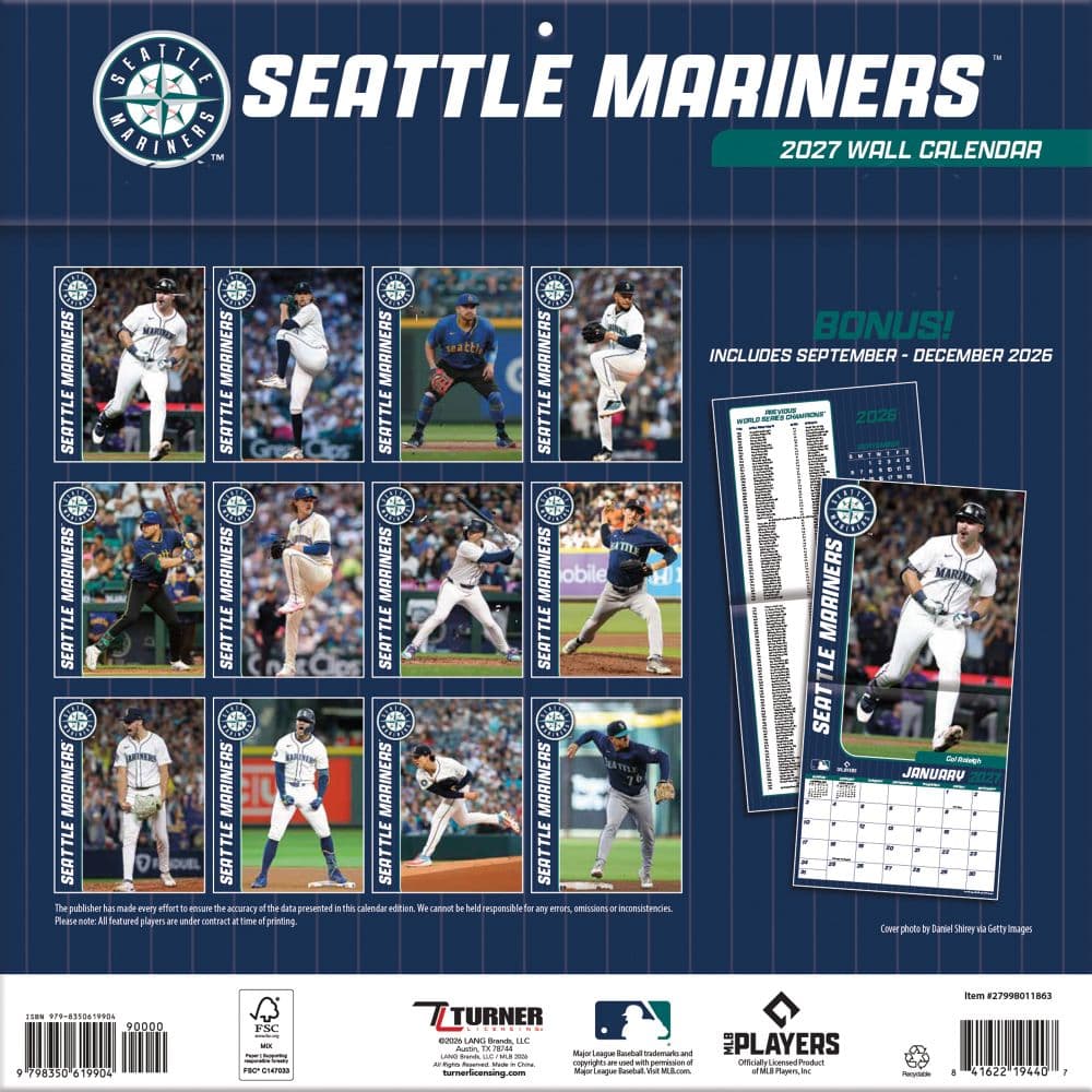 MLB Seattle Mariners 2027 Wall Calendar First Alternate Image
