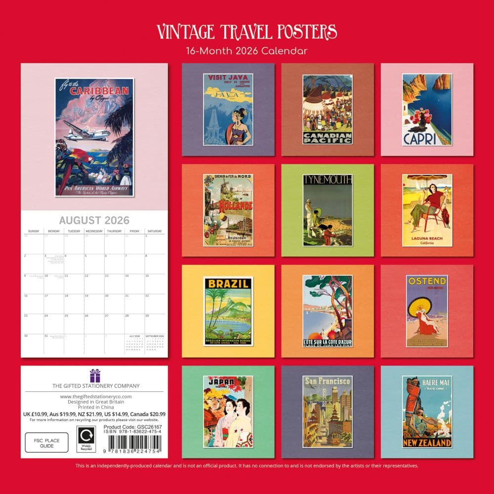Vintage Travel Posters 2026 Wall Calendar First Alternate Image