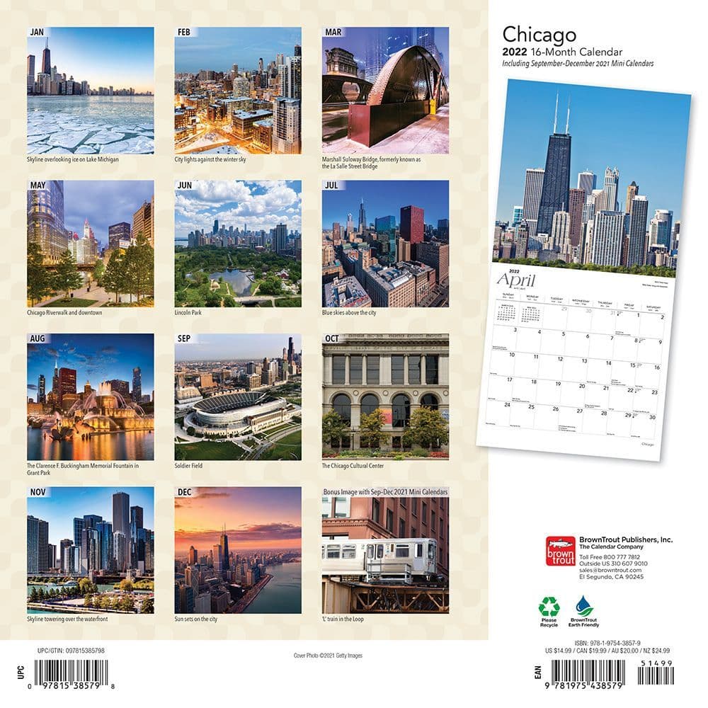 22-1165 619344353101 2022 TF Publishing 12" x 12" Monthly Calendar Chicago Multicolor 