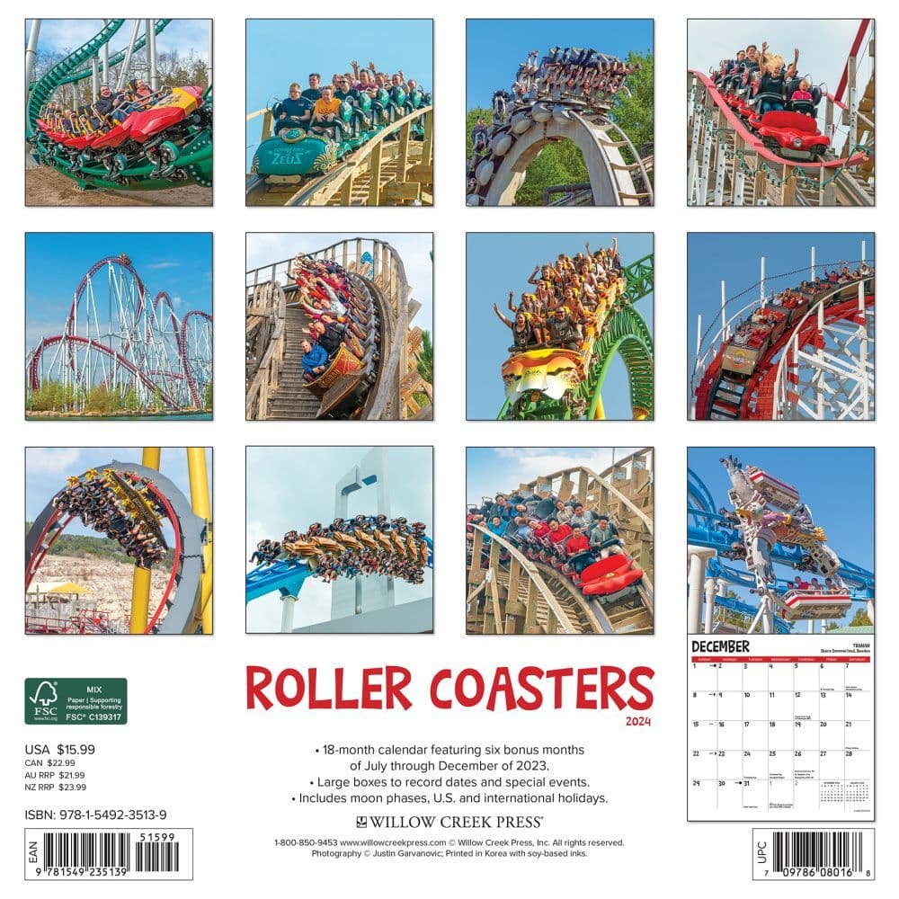 Roller Coasters 2025 Wall Calendar