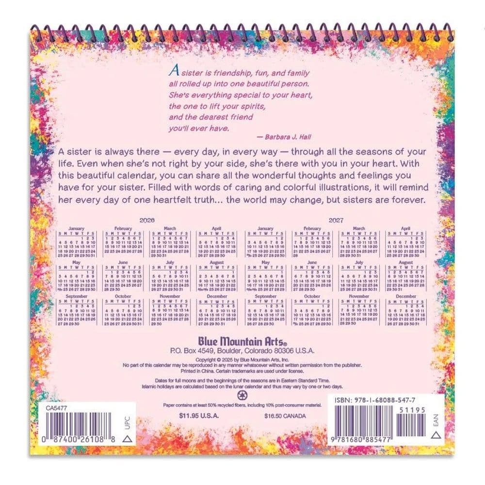 Sisters Are Forever 2026 Mini Wall Calendar First Alternate Image