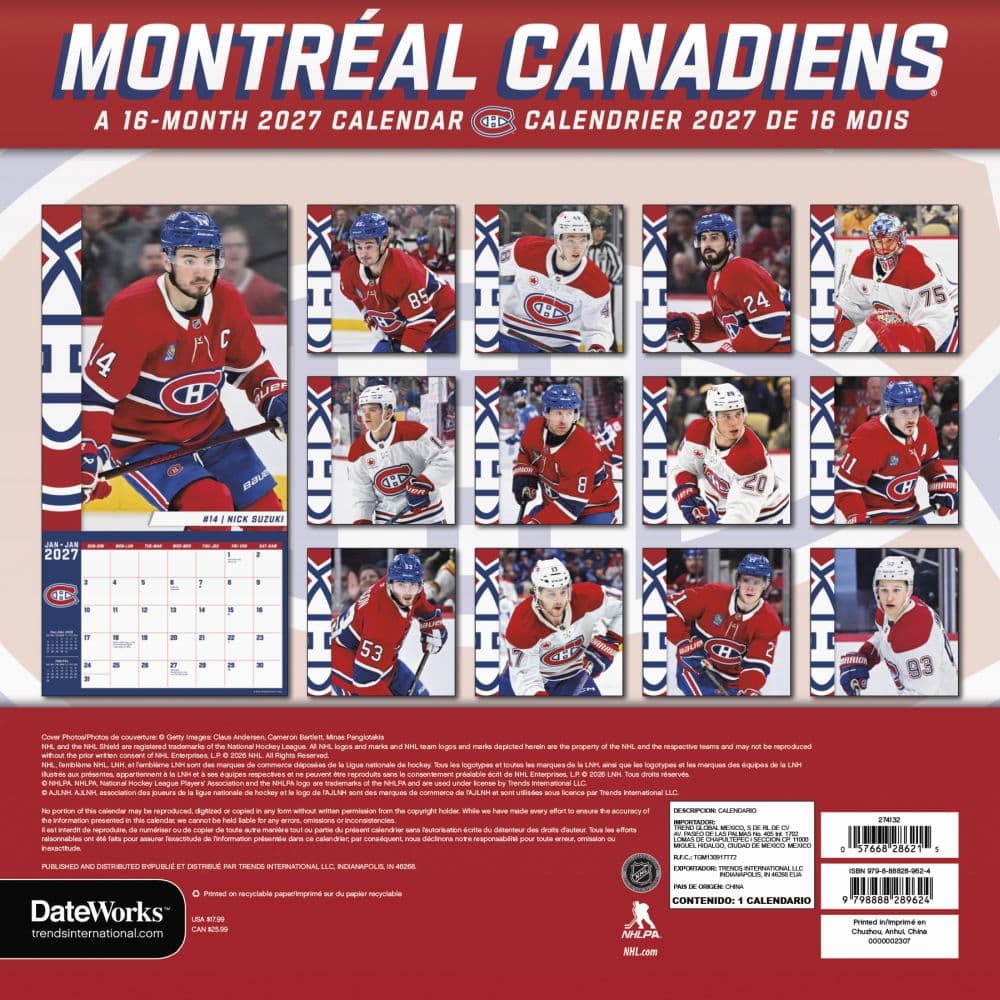 Montreal Canadiens Bilingual French 2027 Wall Calendar First Alternate Image