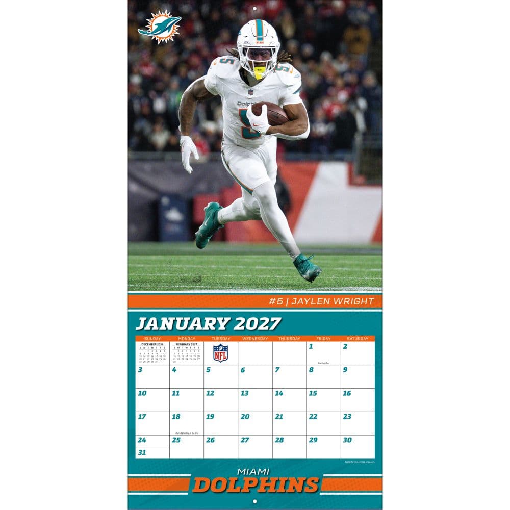 NFL Miami Dolphins 2027 Wall Calendar Third Alternate Image