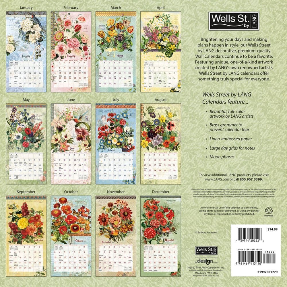 Botanical Gardens Wall Calendar by Barbara Anderson