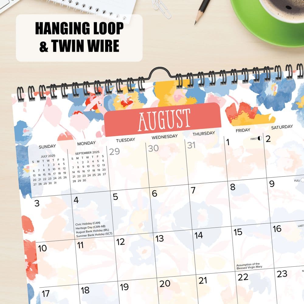 Meadow Flowers Spiral Art 2025 Wall Calendar