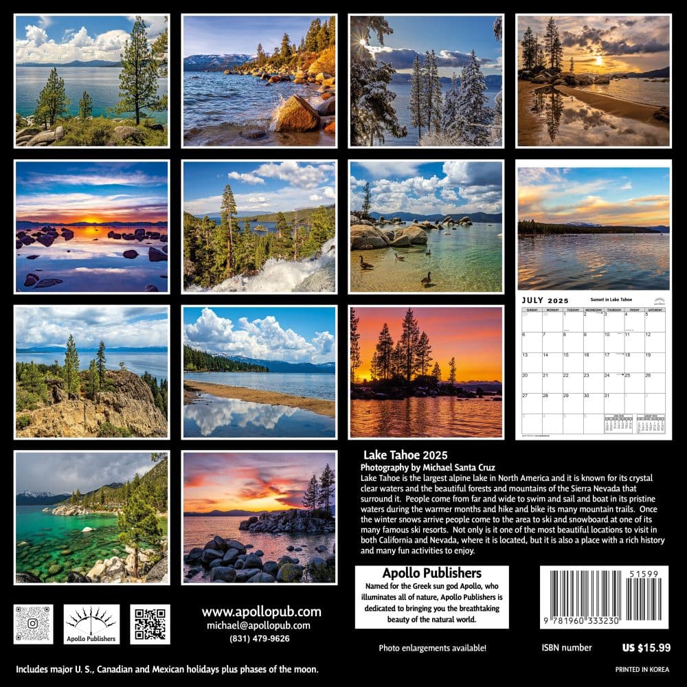 Lake Tahoe 2025 Wall Calendar Main Image