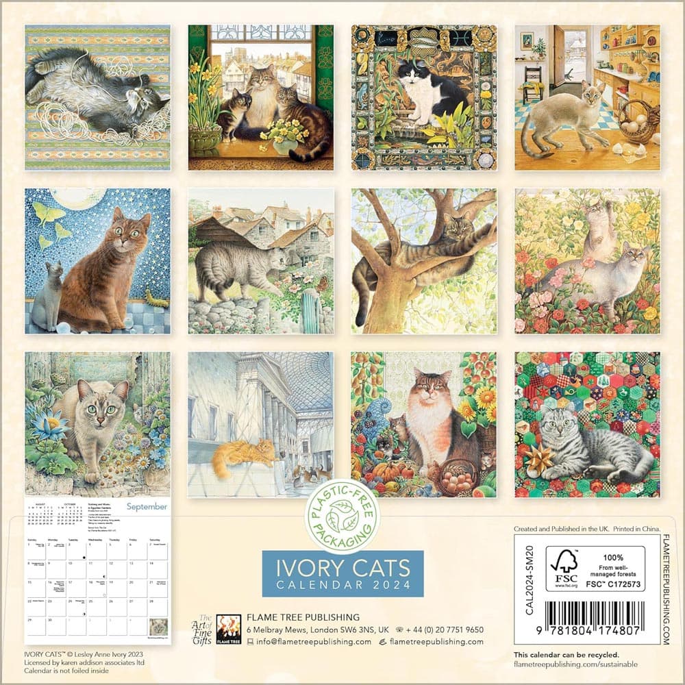 Ivory Cats 2024 Mini Wall Calendar Back