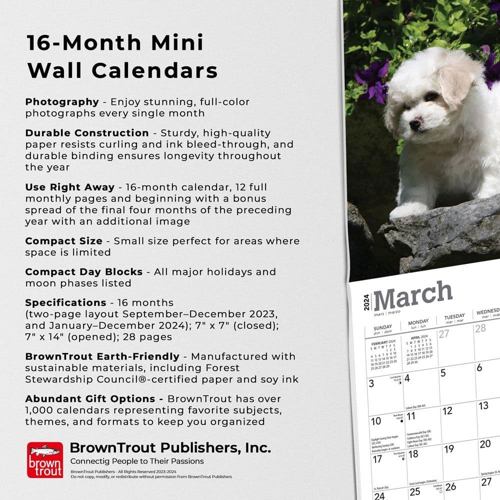 Bichon Frise Puppies 2024 Mini Wall Calendar Fourth Alternate Image width=&quot;1000&quot; height=&quot;1000&quot;