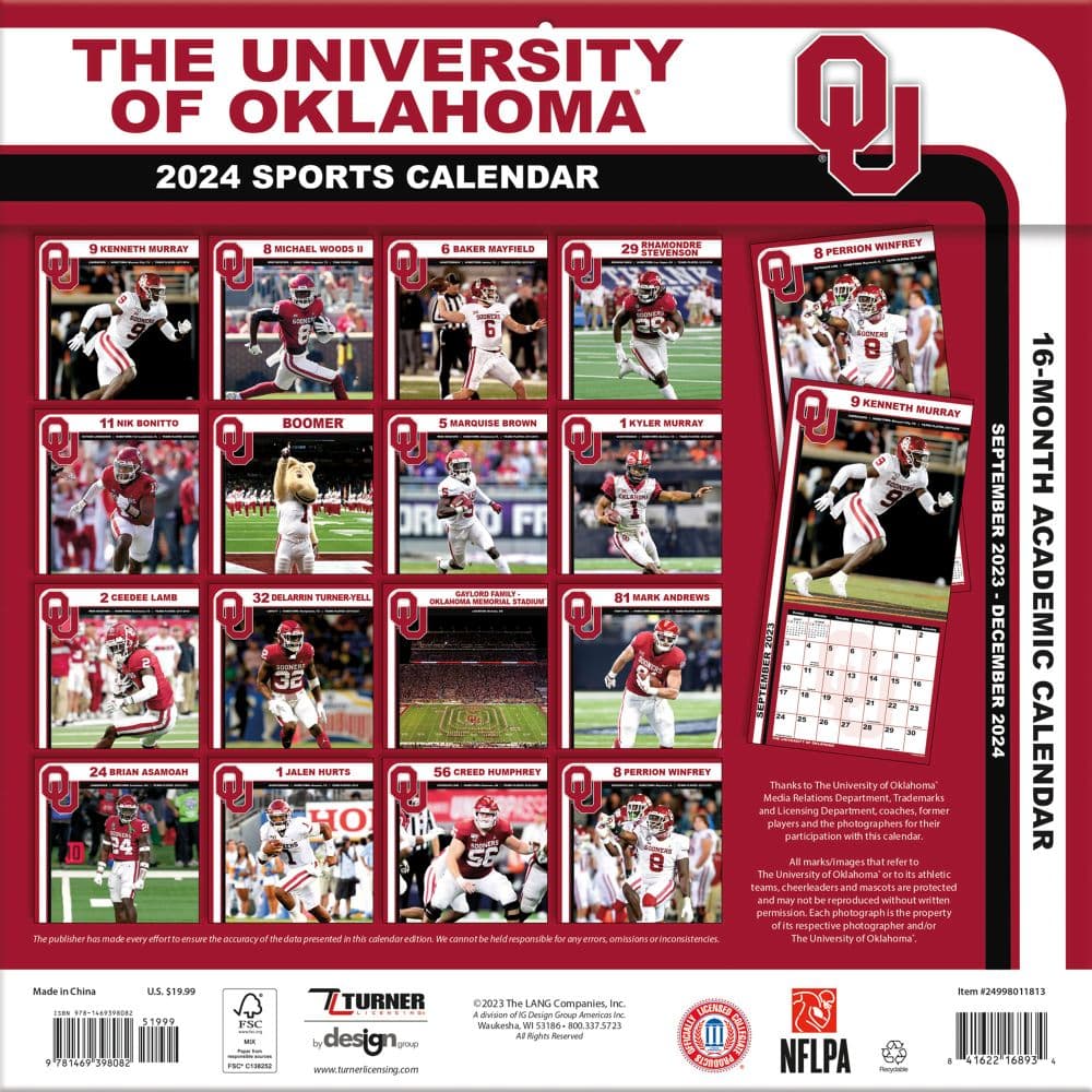 COL Oklahoma Sooners 2024 Wall Calendar First Alternate Image width=&quot;1000&quot; height=&quot;1000&quot;