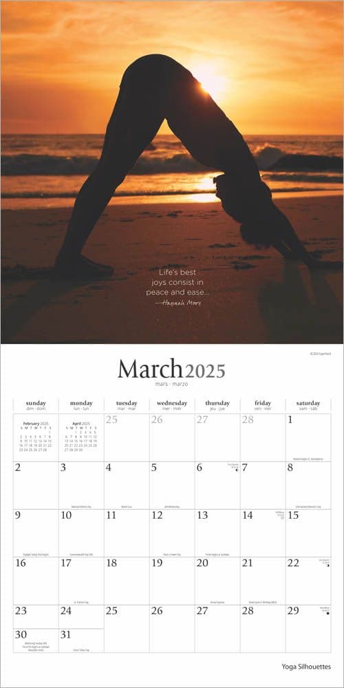 Yoga Silhouettes Brush Dance 2025 Wall Calendar March