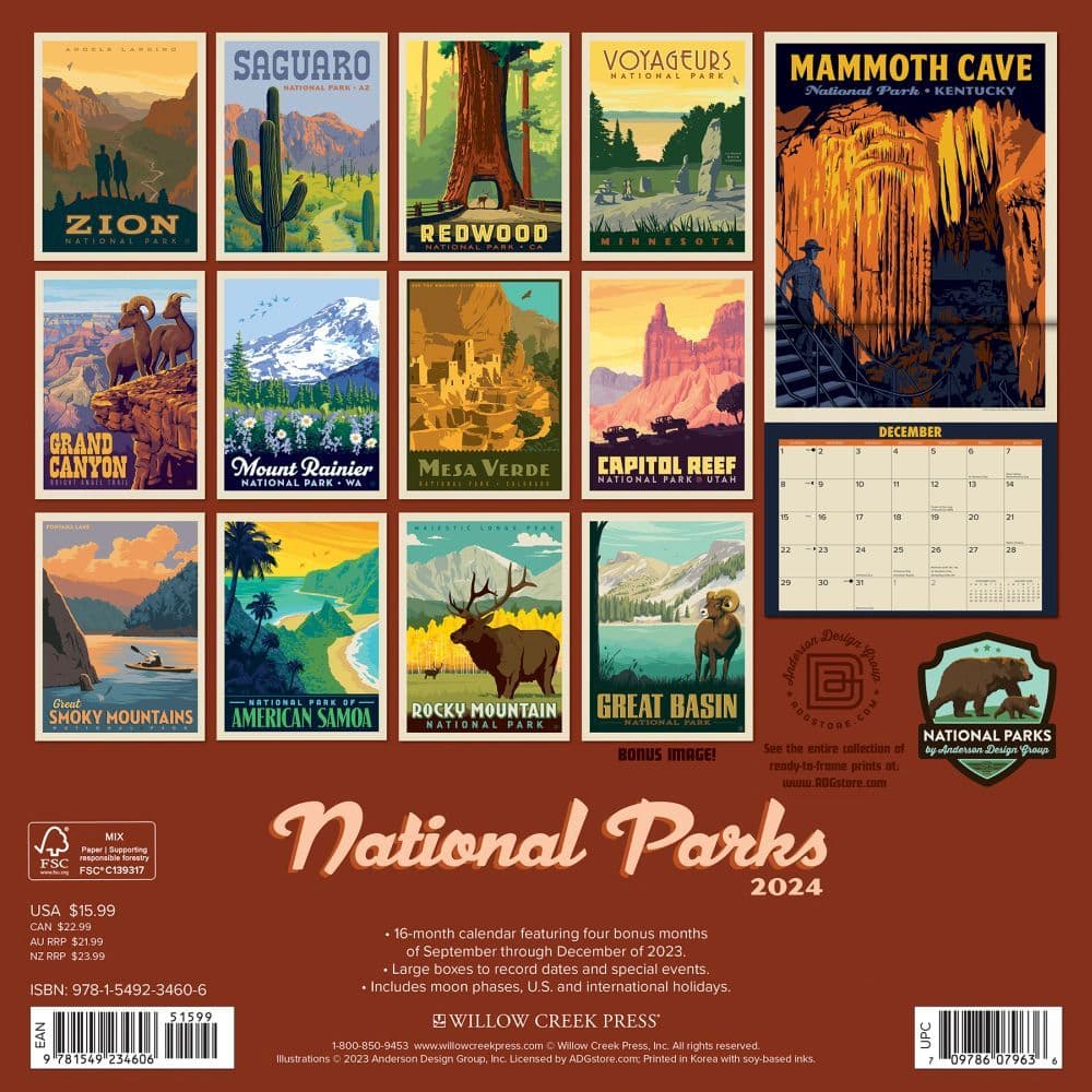 National Parks ADG 2024 Wall Calendar